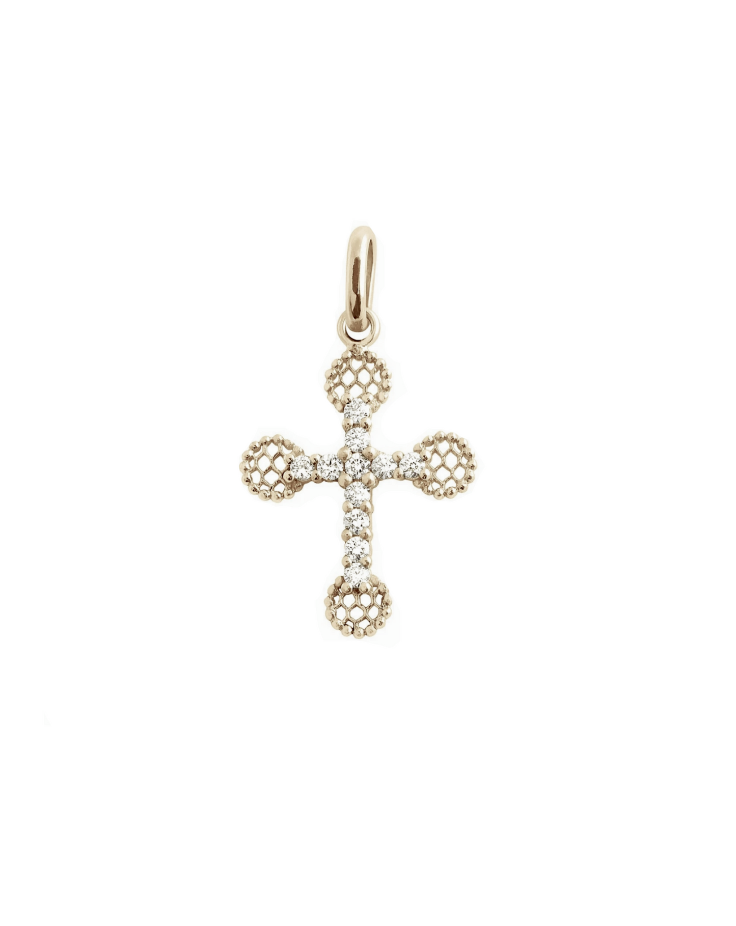 Gigi Clozeau 18kt Petite Lace Diamond Cross Pendant