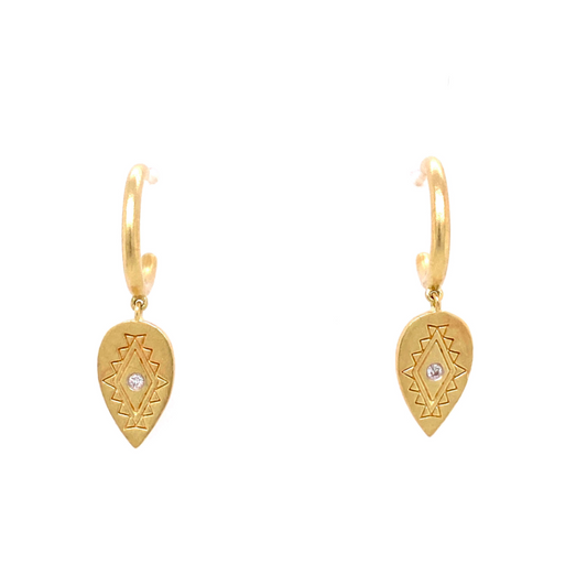 Meira T 14kt Yellow Gold Matte Diamond Tribal Charm Earrings