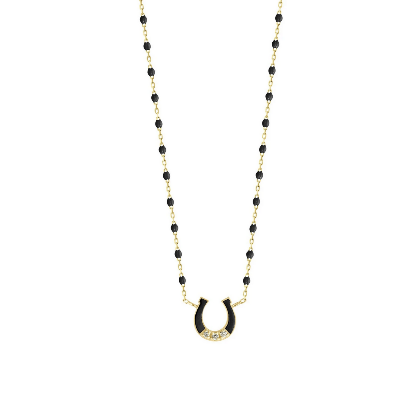 Gigi Clozeau 18kt Mini Horseshoe Three Diamond Resin Necklace