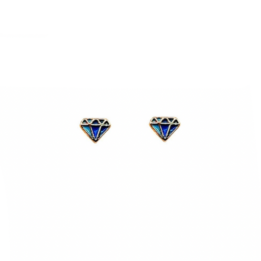 Metier 9KT Yellow Gold Blue Enamel Diamond Shape Stud Earring Pair