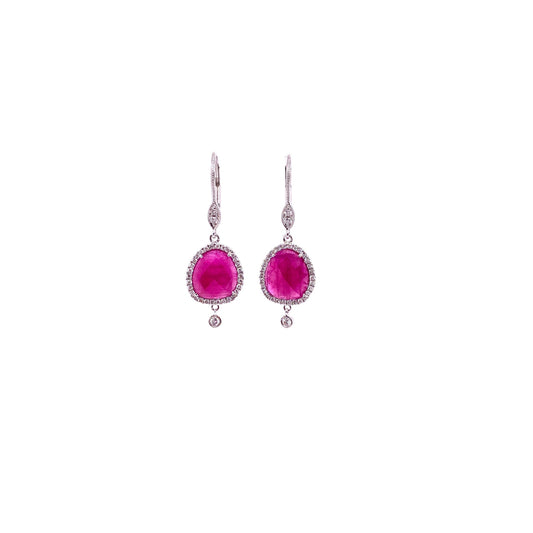 Meira T 14kt White Gold Ruby Halo Drop Earrings