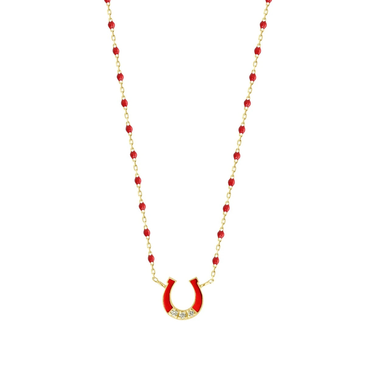 Gigi Clozeau 18kt Mini Horseshoe Three Diamond Resin Necklace