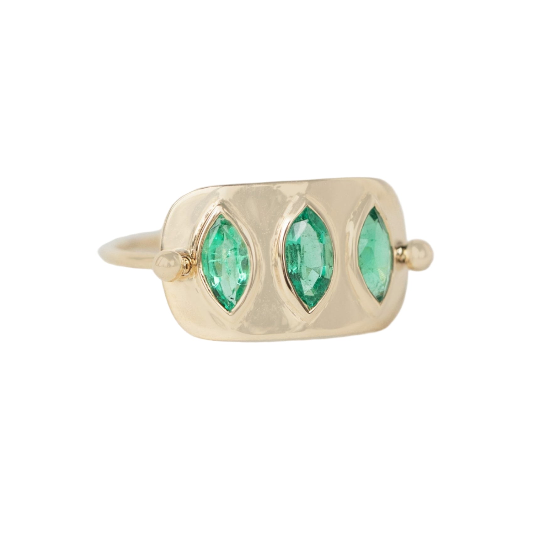 Celine Daoust 14k Triple Marquise Emerald Solid Gold Plate Ring