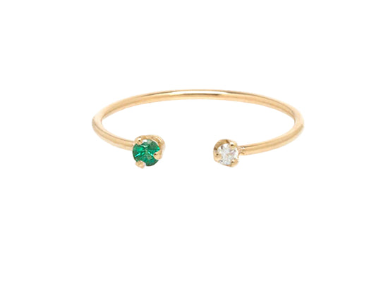 Zoë Chicco 14kt Gold Prong Diamond and Emerald Open Ring