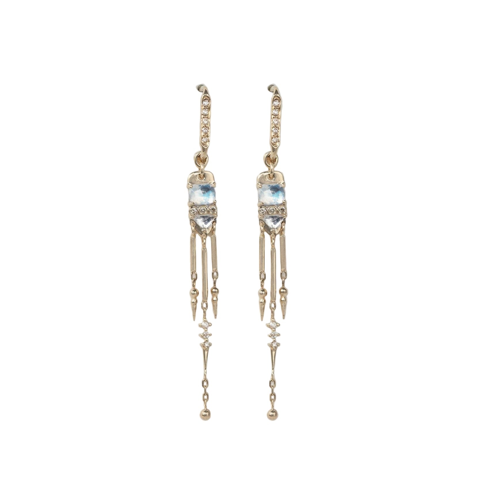 Celine Daoust 14k Moonstones and Diamonds Long Dangling Earrings