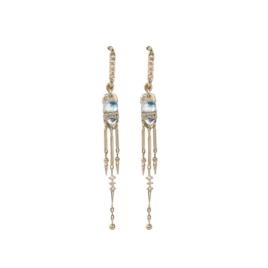Celine Daoust 14k Moonstones and Diamonds Long Dangling Earrings
