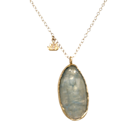 Victoria Cunningham 14KT Aquamarine Buddha and Lotus Necklace