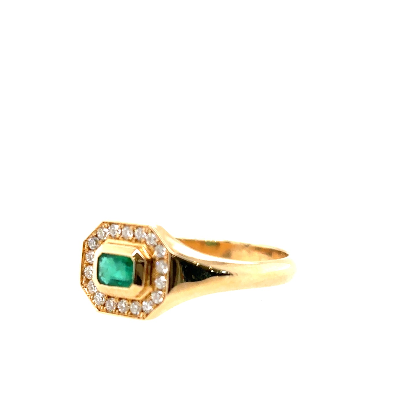 Zoë Chicco 14kt Gold Emerald Cut Emerald Diamond Halo Signet Ring