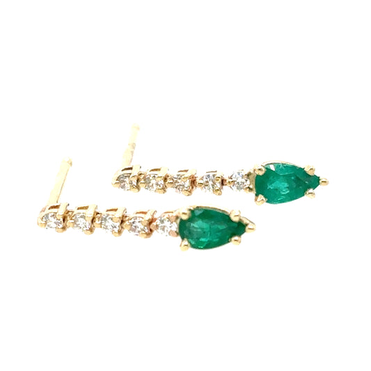 Zoë Chicco 14k Diamond Tennis Pear Emerald Dangle Earrings