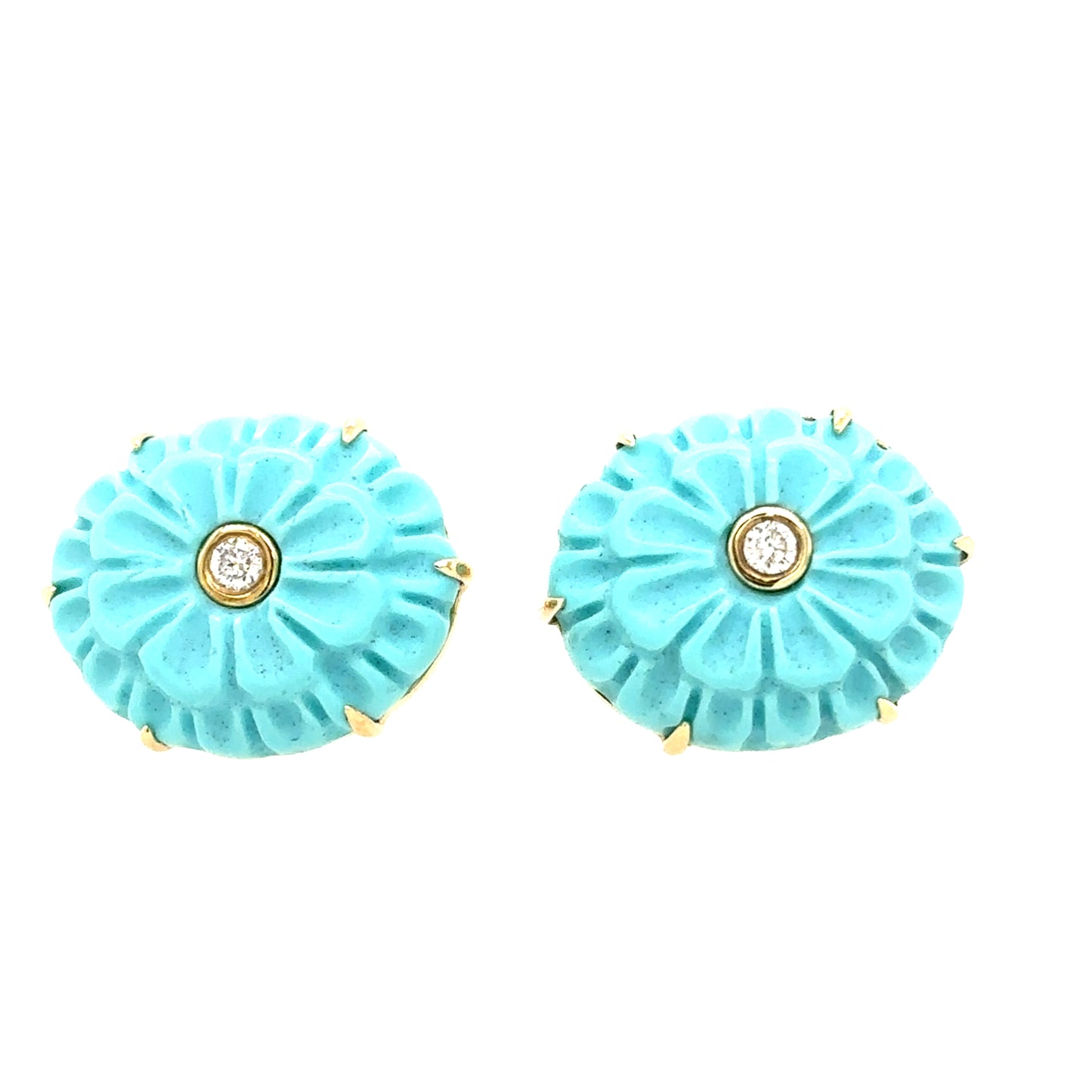 Meira T 14k carved Turquoise and Diamond Flower Studs