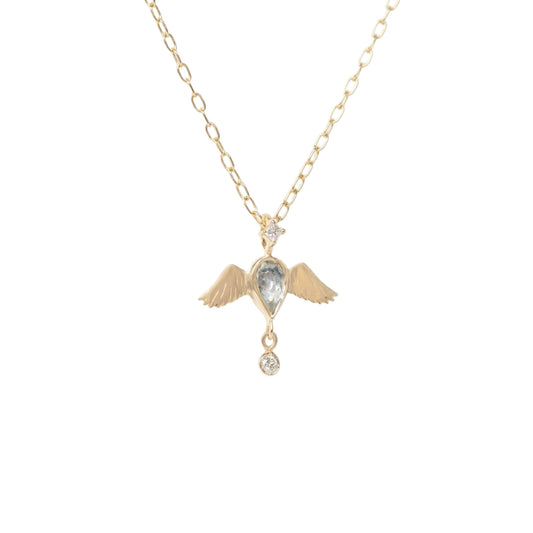 Celine Daoust 14k Moonstone Pear and Diamonds Angel Necklace