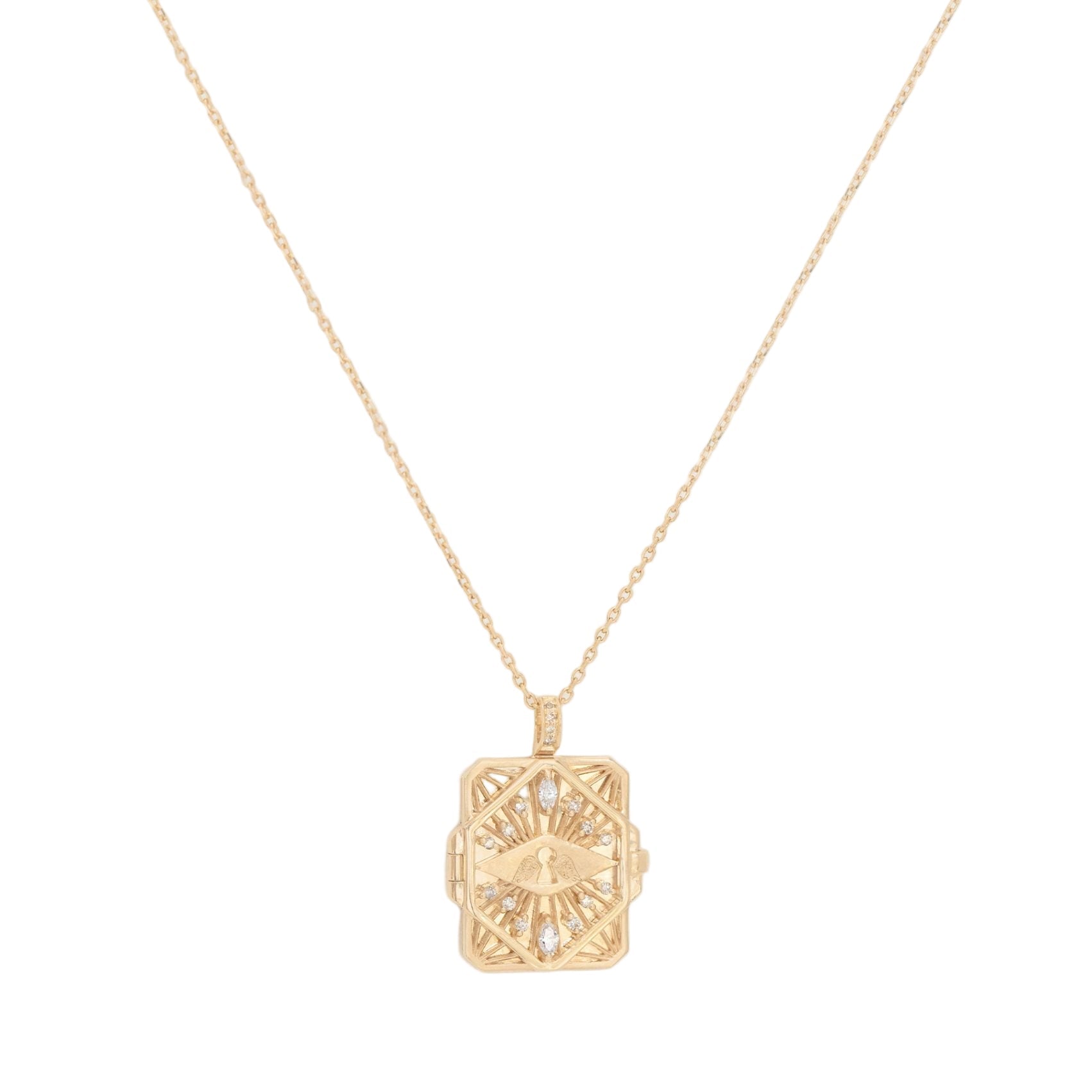 Celine Daoust 14k Diamond and Key Open Book Necklace