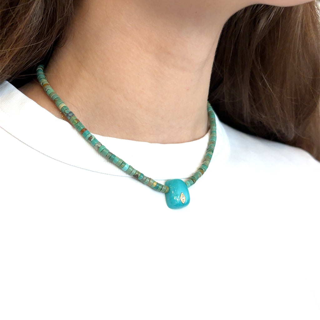 Pascale Monvoisin 9KT Turquoise and Diamond Beach Necklace