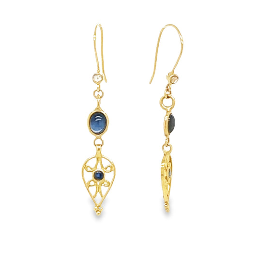 18kt Bezel Sapphire Filigree Earrings