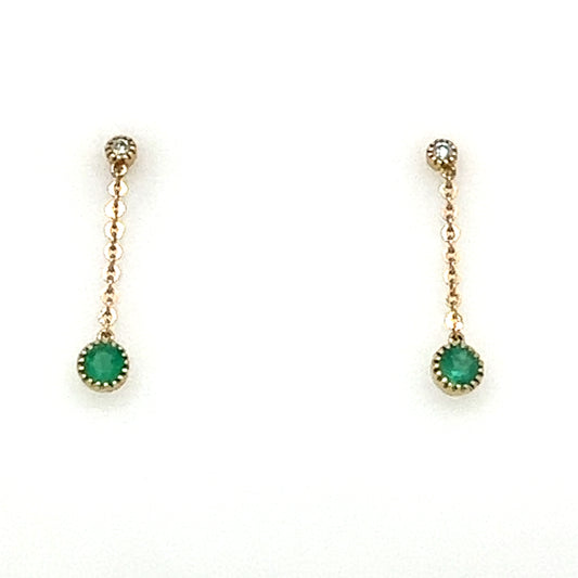 14kt Emerald and Diamond Chain/Post Earrings