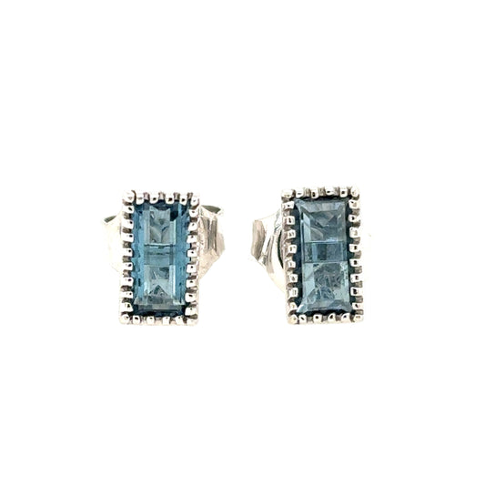 14KT Delicate Baguette Blue Topaz Stud Earrings