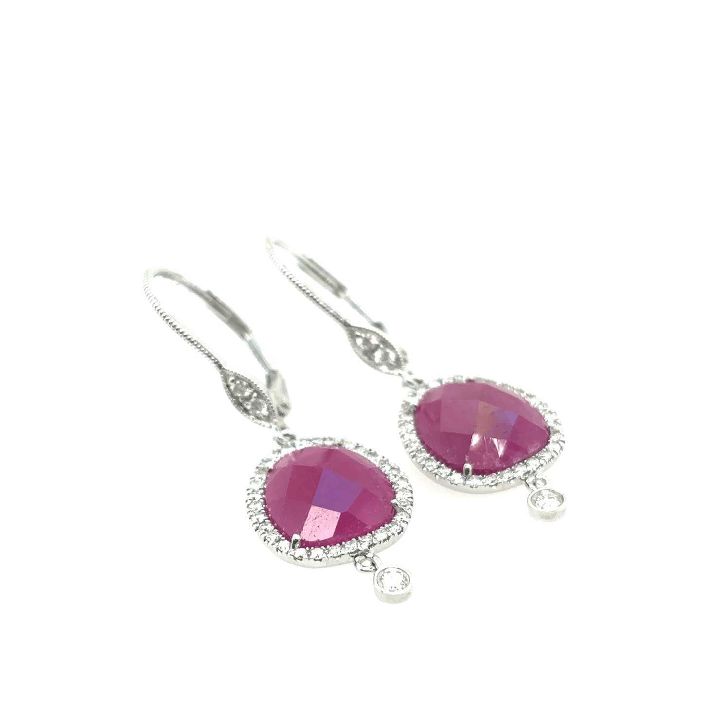 Meira T 14KT White Gold Ruby Slice Diamond Drop Earrings