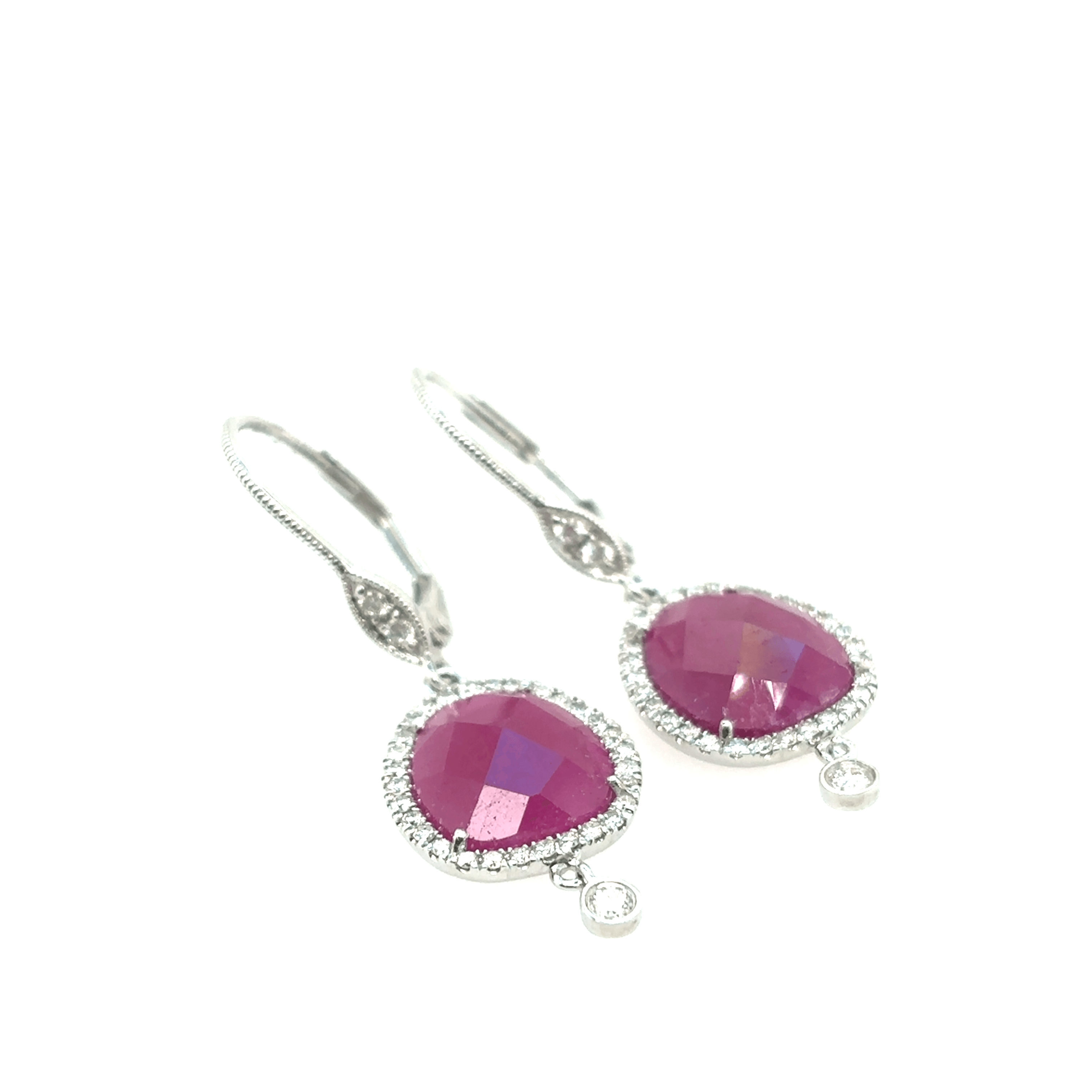 Meira T 14k White Gold Ruby Slice Diamond Drop Earrings