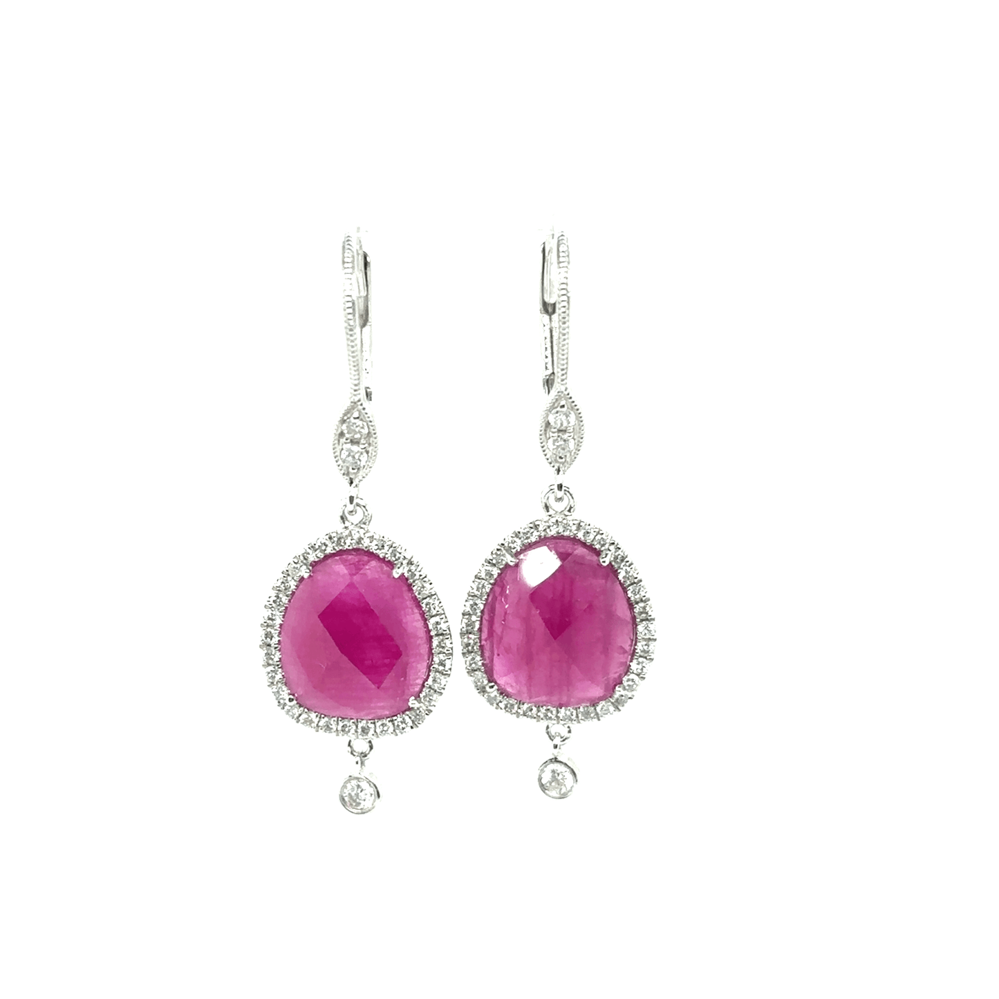Meira T 14KT White Gold Ruby Slice Diamond Drop Earrings
