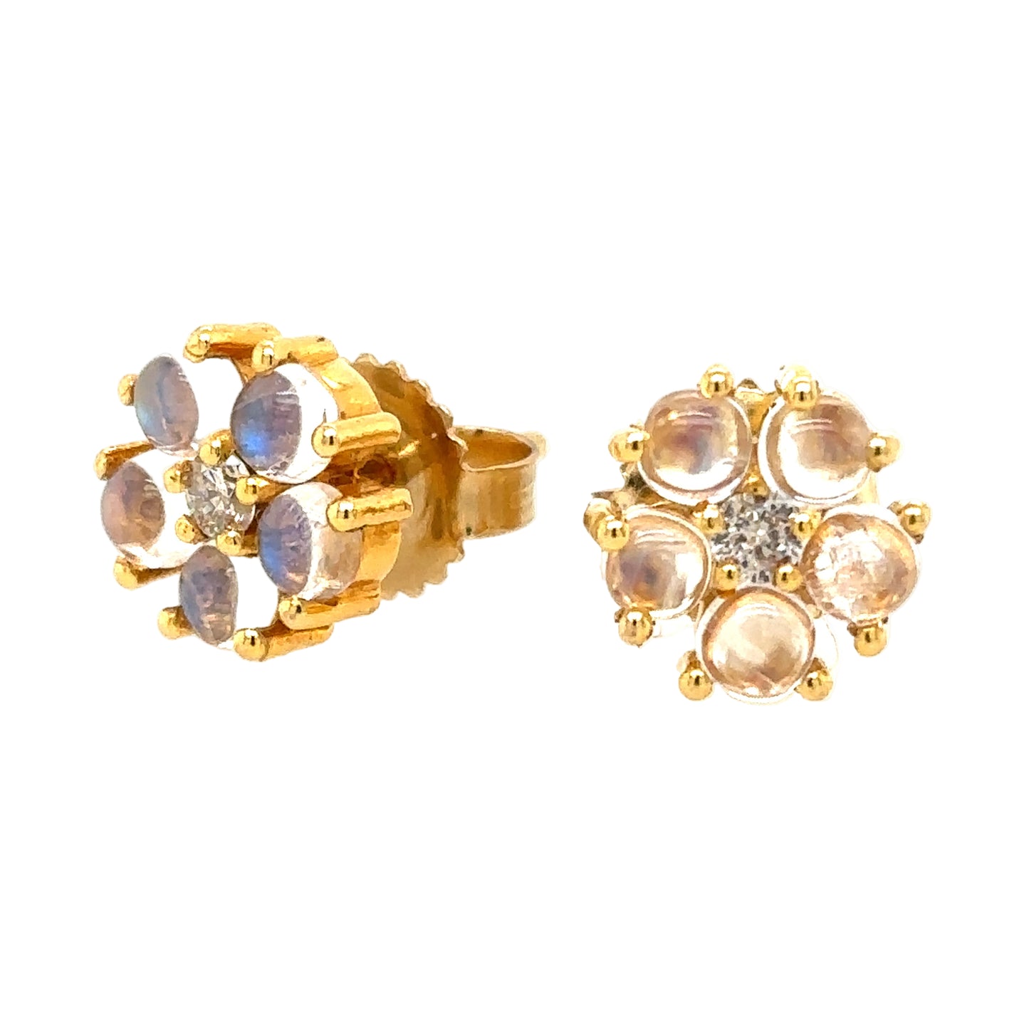 14KT Moonstone and Diamond Flower Stud Earrings