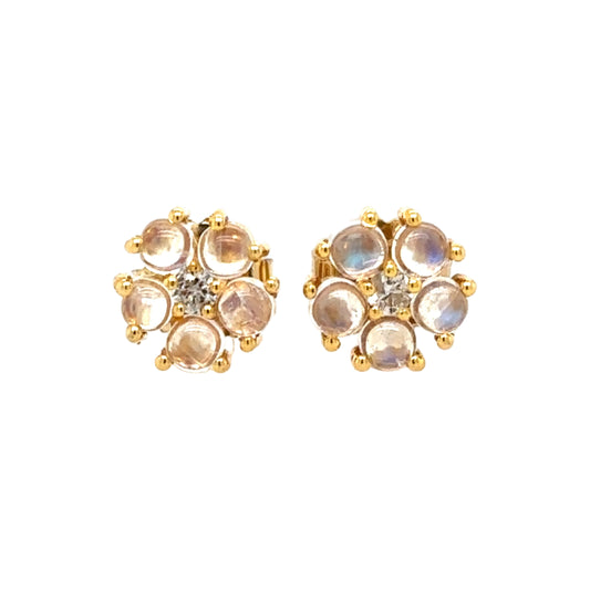 14KT Moonstone and Diamond Flower Stud Earrings