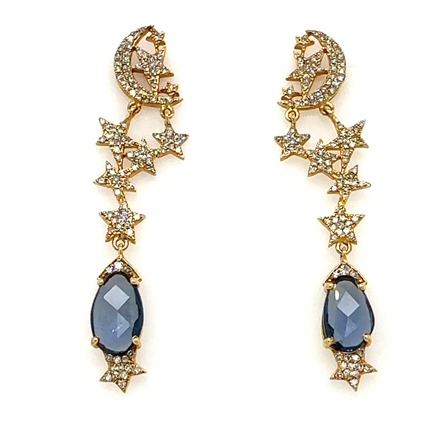 14kt Sapphire and Diamond Moon and Star Earrings