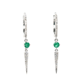 Meira T 14k White Gold Round Emerald and Diamond Point Huggy Earrings