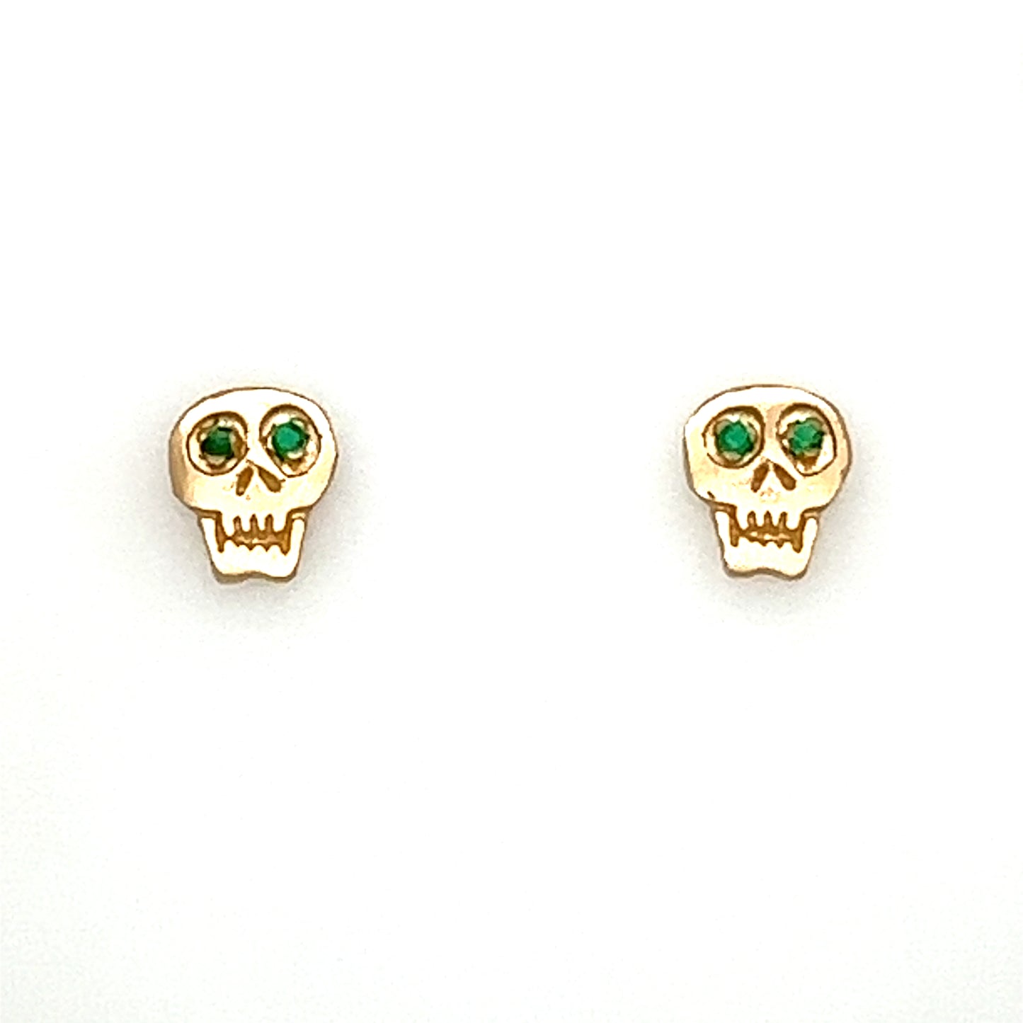 14kt Skull Studs with Emerald Eyes