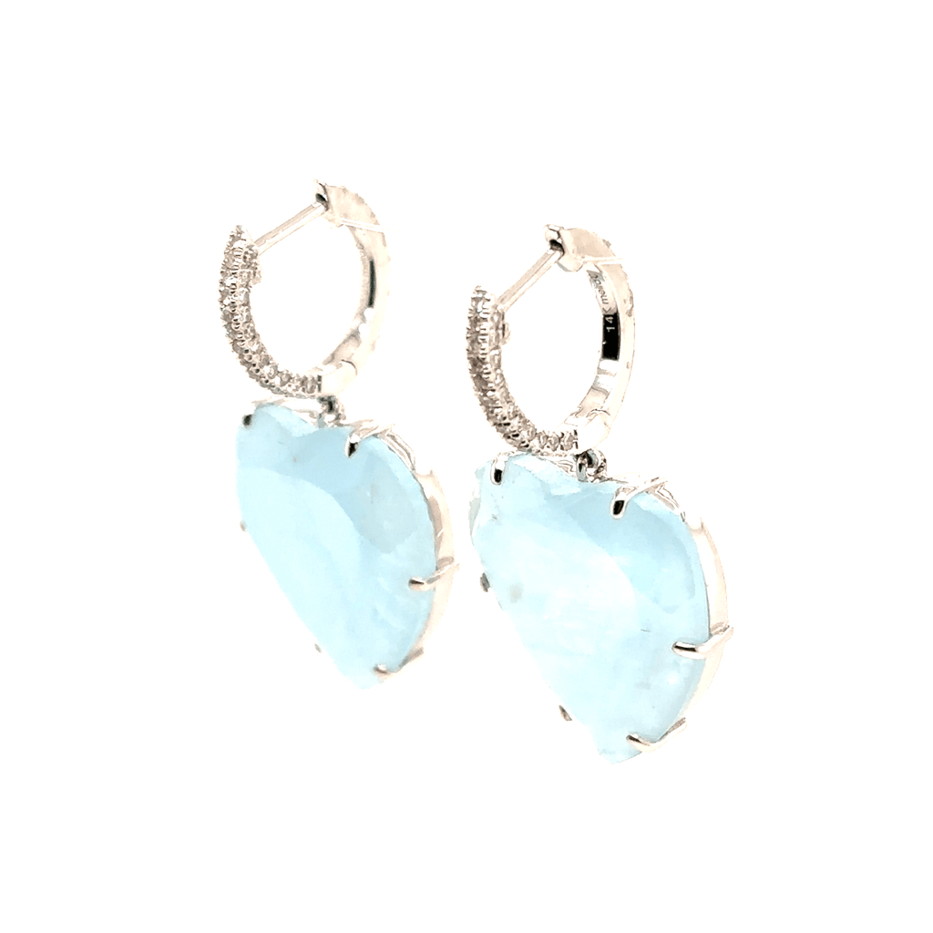 Meira T 14k White Gold Milky Aquamarine Heart Huggie Earrings
