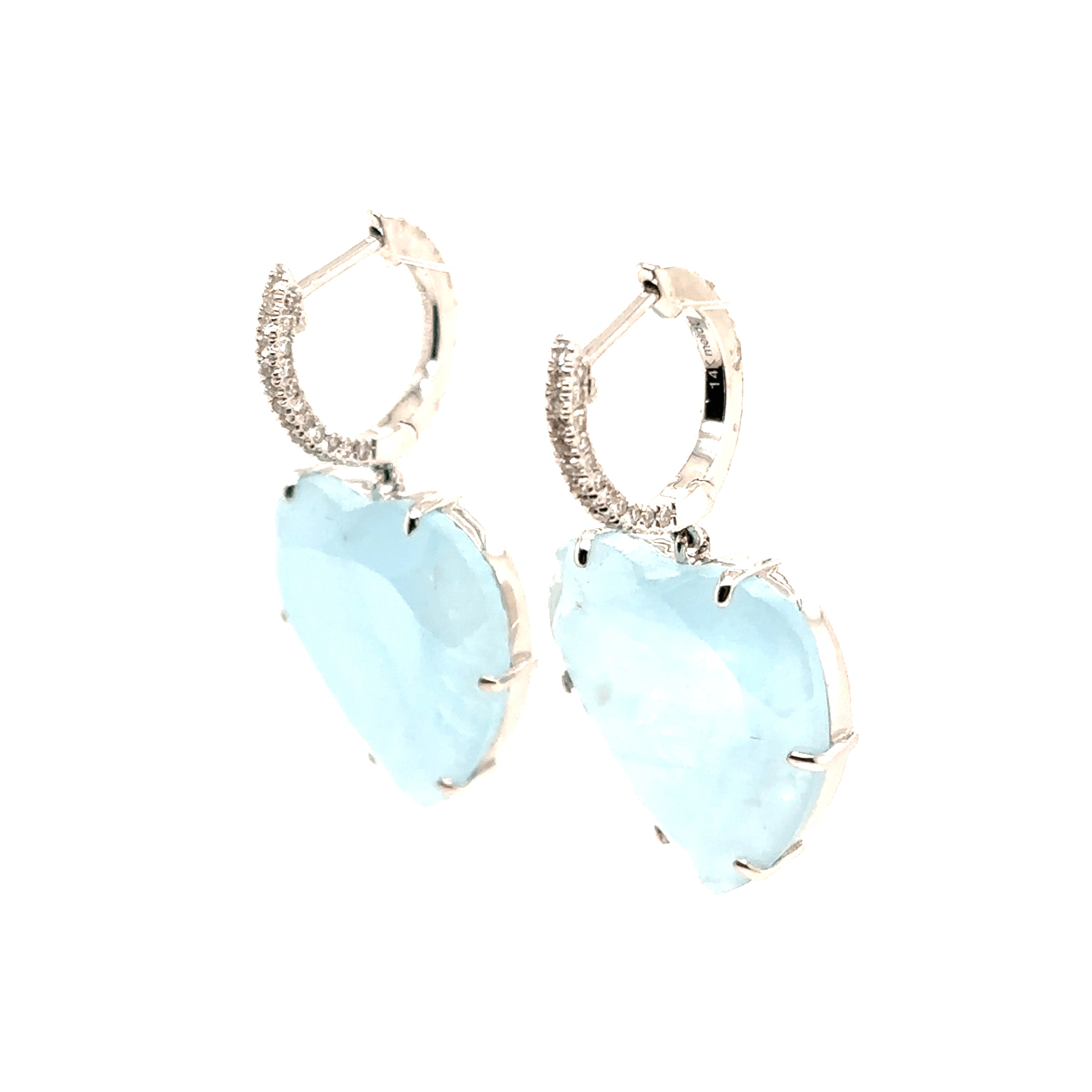 Meira T 14k White Gold Milky Aquamarine Heart Huggie Earrings