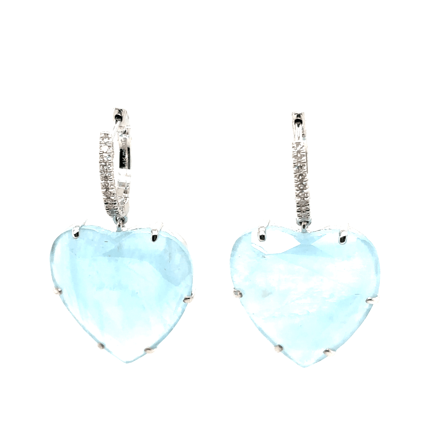 Meira T 14k White Gold Milky Aquamarine Heart Huggie Earrings