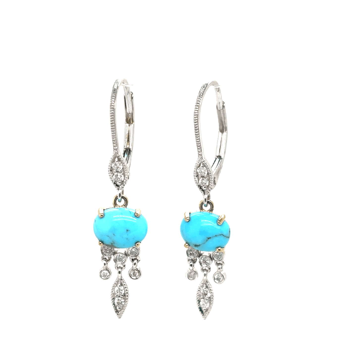Meira T 14k White Gold Turquoise and Diamond Dangle Earrings