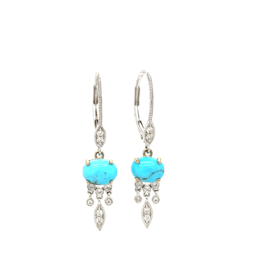 Meira T 14k White Gold Turquoise and Diamond Dangle Earrings