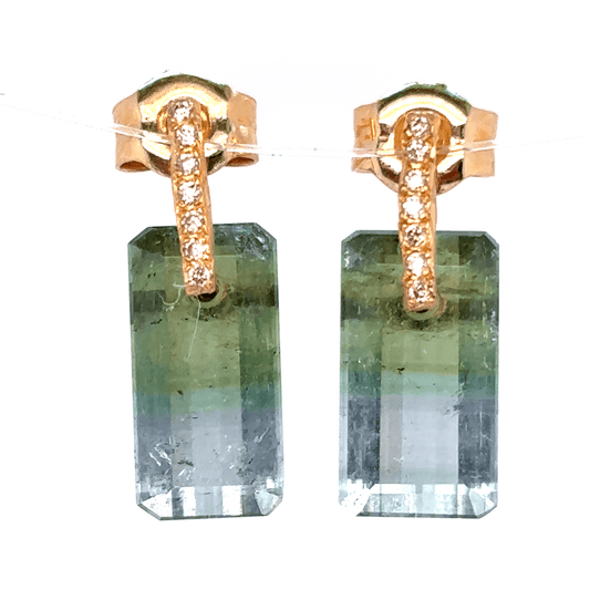 Monaka 18KT Gold Stud Earrings with Diamonds and Emerald Cut Tourmaline Drop