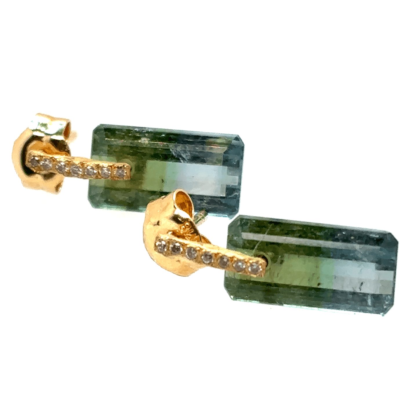 Monaka 18KT Gold Stud Earrings with Diamonds and Emerald Cut Tourmaline Drop