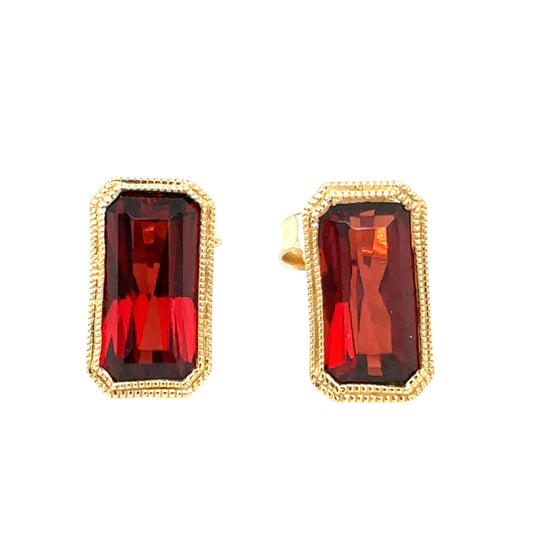 14KT Emerald-Cut Garnet Stud Earrings