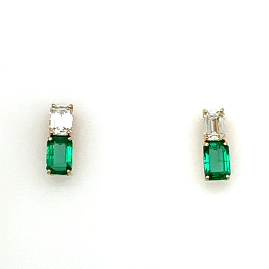 Emerald Cut Diamond and Emerald Studs