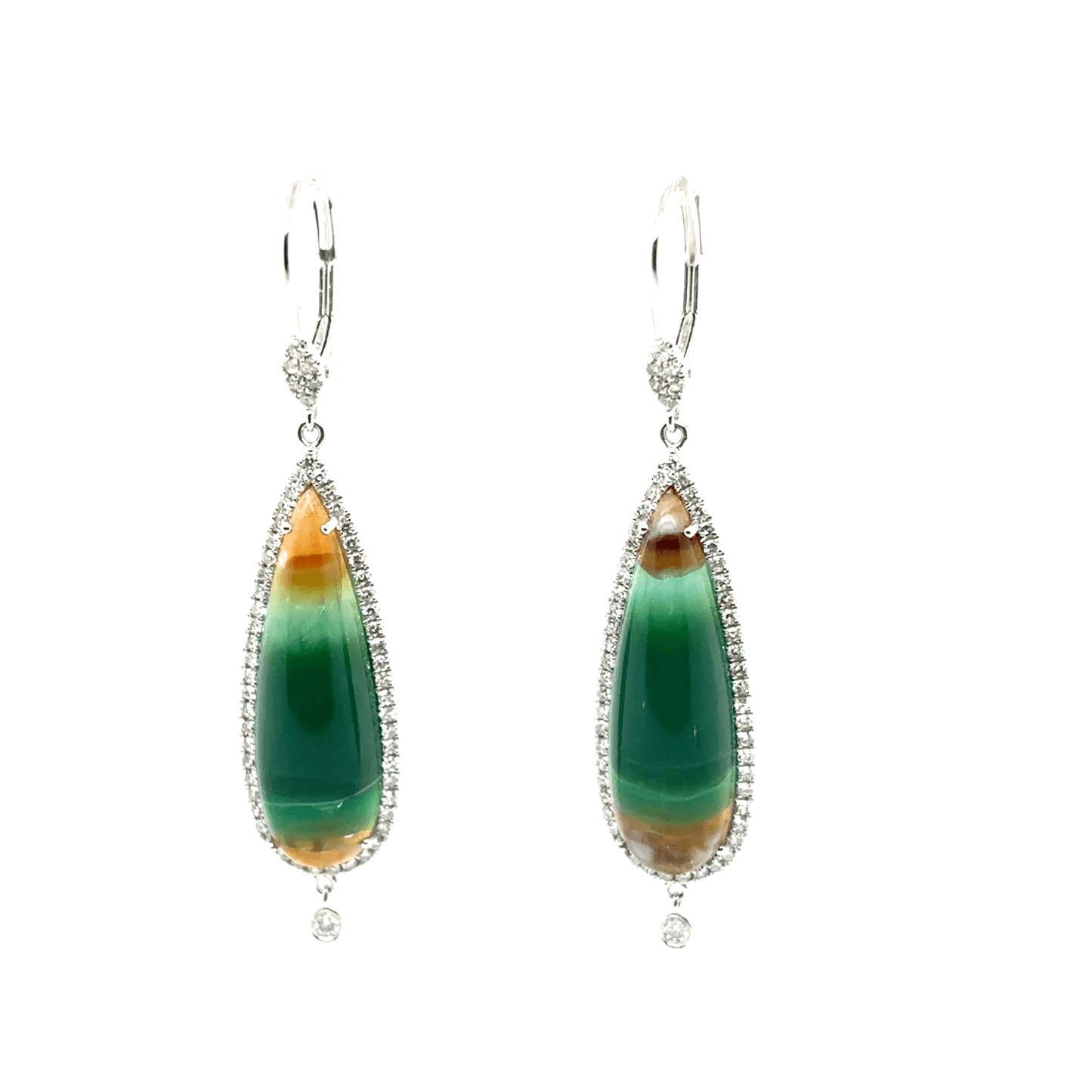 Meira T 14k White Gold Opalized Wood and Diamond Drop Earrings