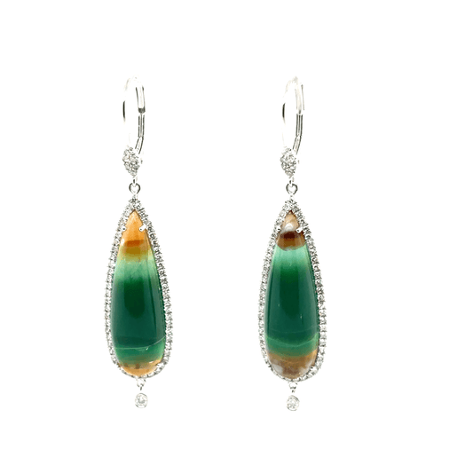 Meira T 14k White Gold Opalized Wood and Diamond Drop Earrings
