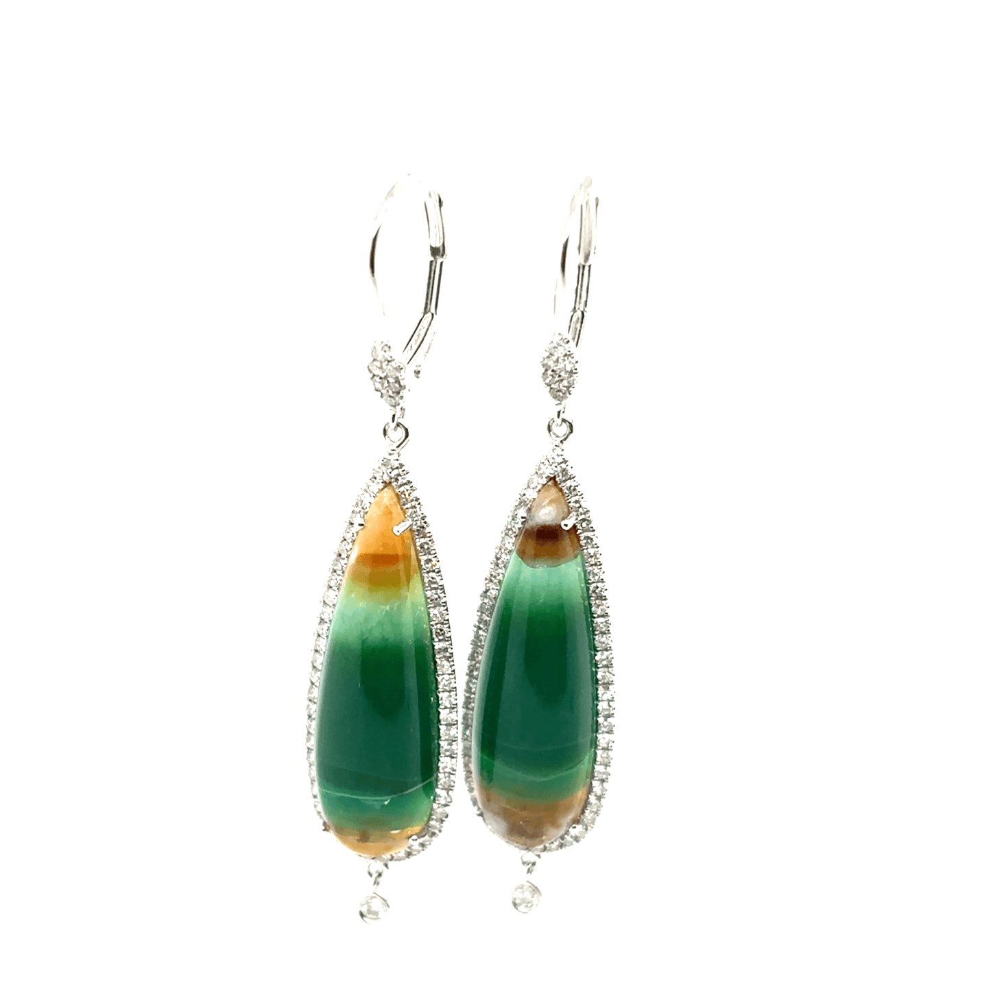 Meira T 14k White Gold Opalized Wood and Diamond Drop Earrings