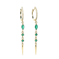 Meira T 14k Long Emerald and Diamond Drop Huggie Hoops