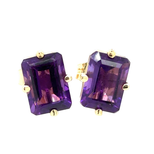 14KT Emerald-Cut Amethyst Stud Earrings