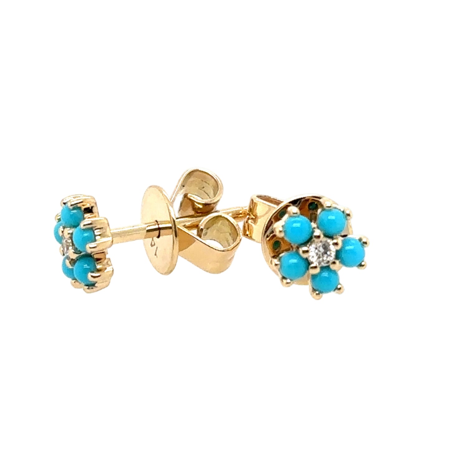 14KT Turquoise and Diamond Flower Stud Earrings