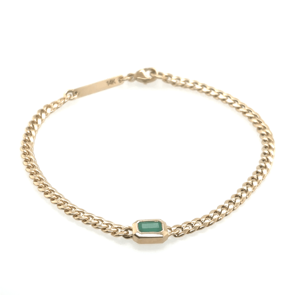 Zoë Chicco 14k Small Curb Chain Emerald Cut Emerald Bezel Bracelet
