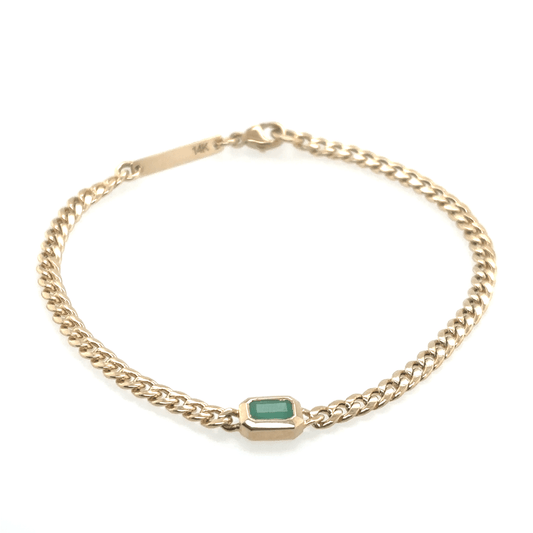 Zoë Chicco 14k Small Curb Chain Emerald Cut Emerald Bezel Bracelet