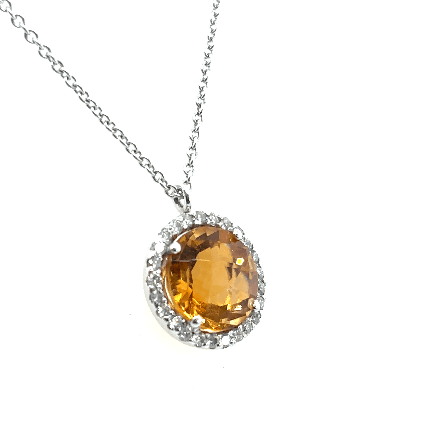 Meira T 14k White Gold Round Citrine and Diamond Necklace