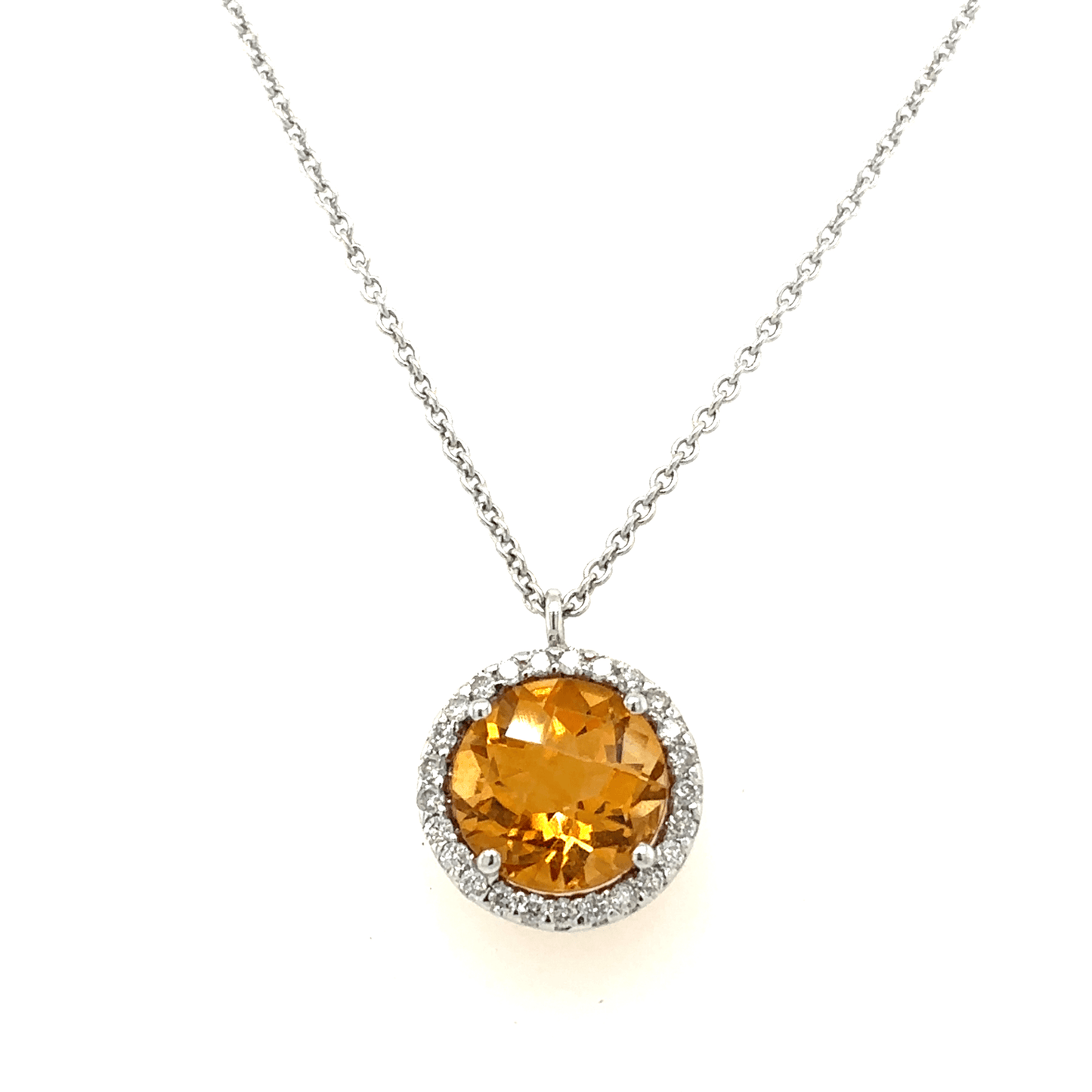 Meira T 14k White Gold Round Citrine and Diamond Necklace