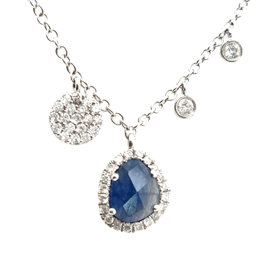 Meira T 14k White Gold Sapphire Slice and Diamond Charms Necklace