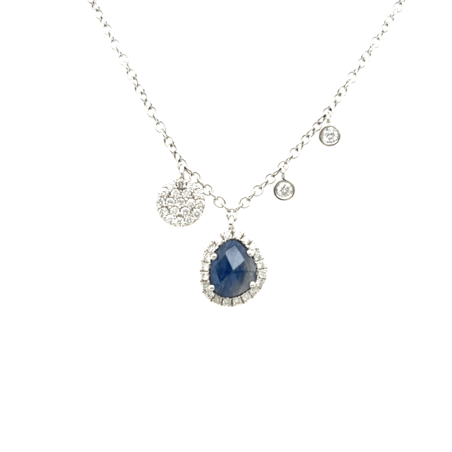 Meira T 14k White Gold Sapphire Slice and Diamond Charms Necklace