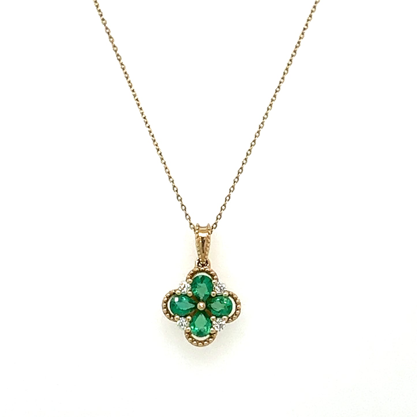 Quatrefoil Emerald and Diamond Pendant